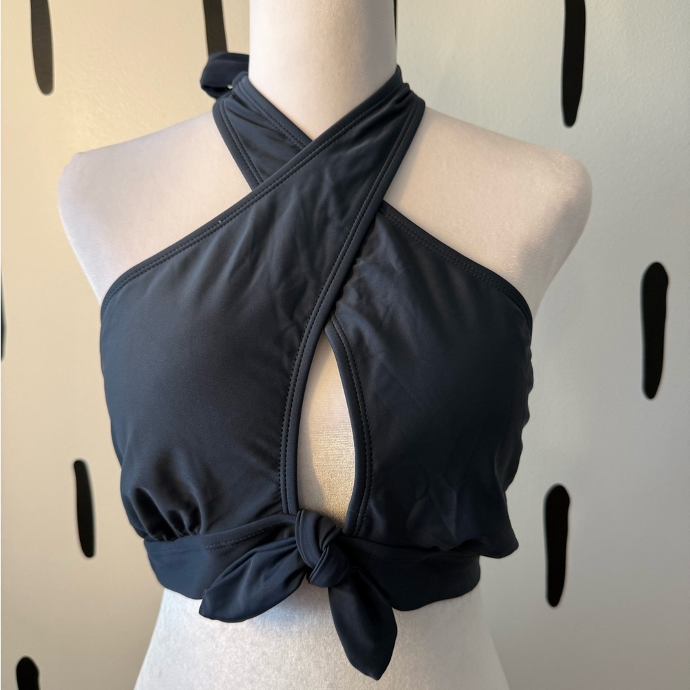 Dark Blue Crisscross or Halter Tie-Front Bikini Top